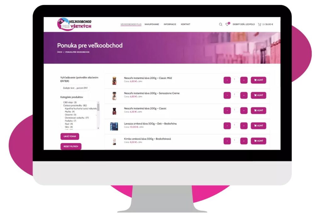 Nakupovanie v e-shope VelkoobchodPreVsetkych.sk - prostredie na PC / Desktop