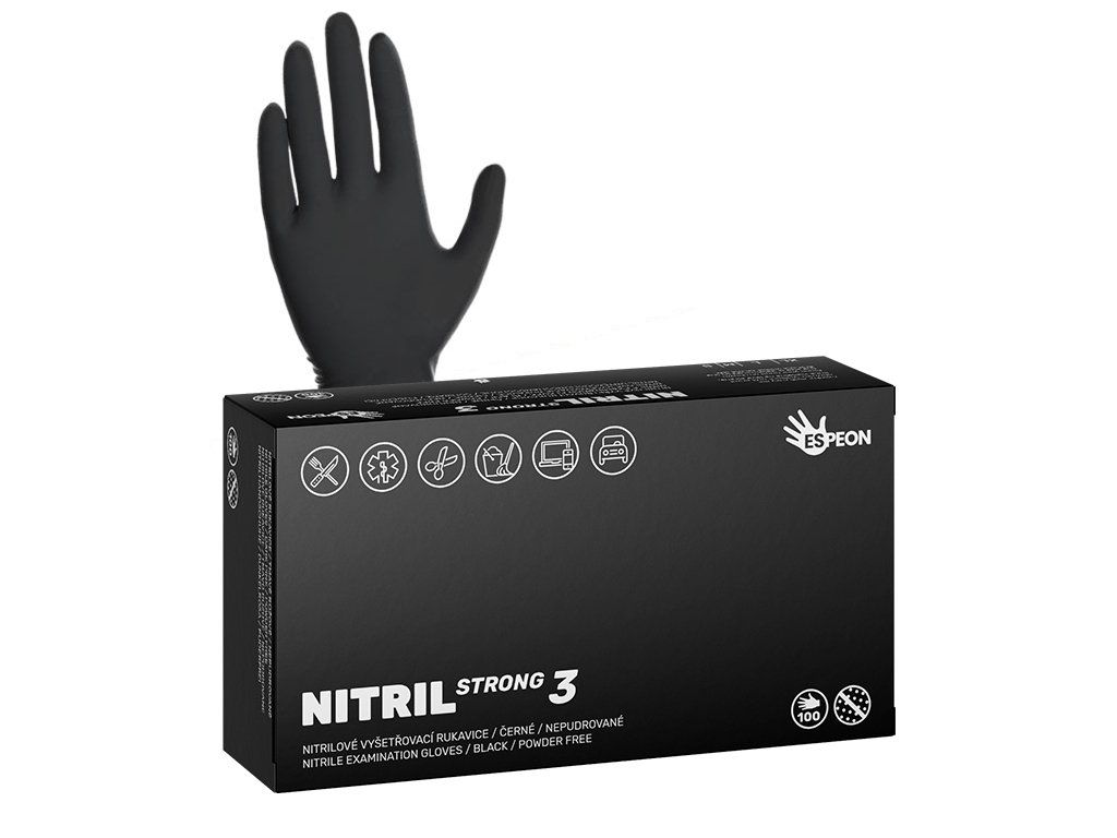 Nitrilové rukavice Strong3, nepúdrované, čierne, 5g